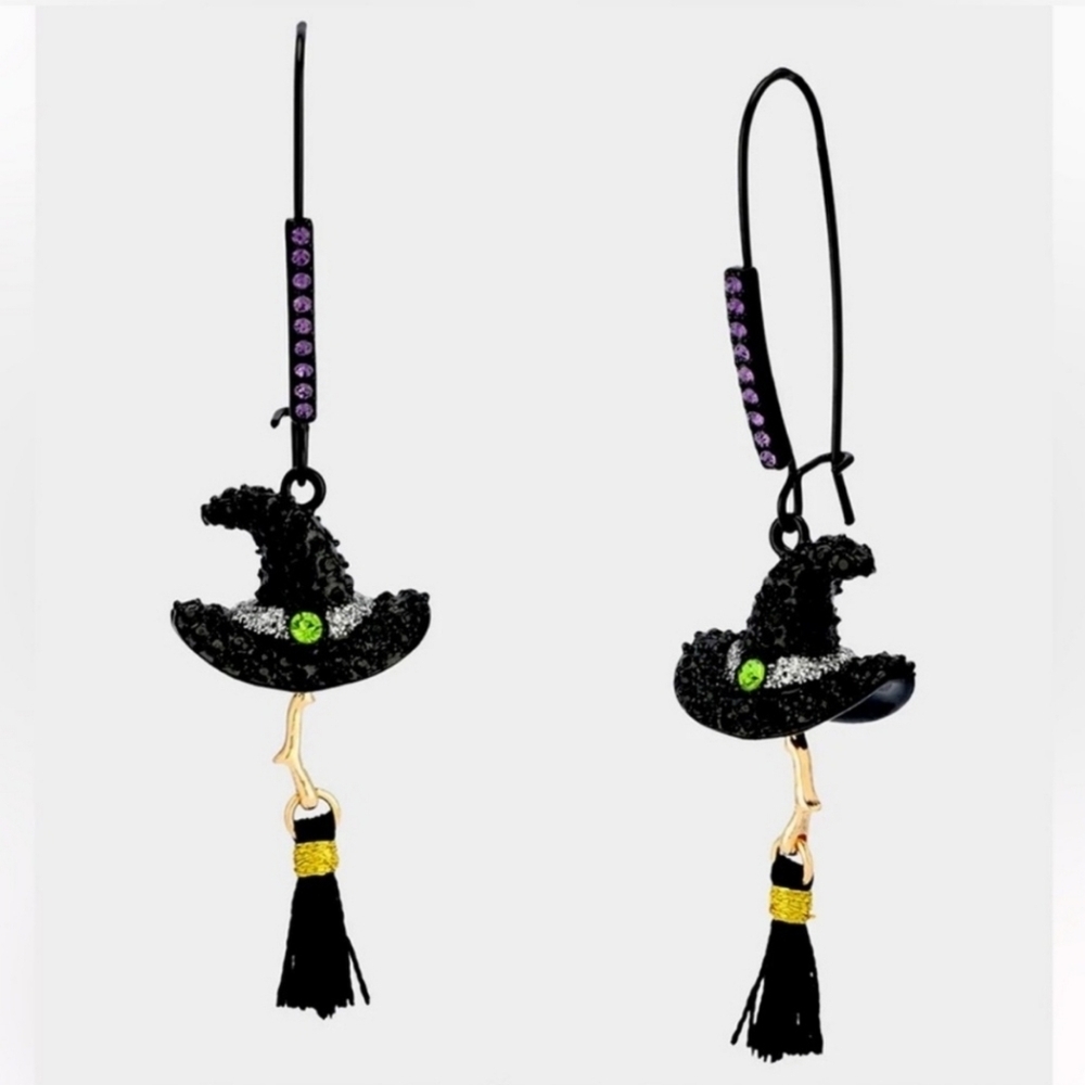 🖤▪️BETSEY JOHNSON ▪️Witch Hat Sequin Tassel Hook Earrings